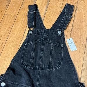 NEW Old Navy Slouchy straight black workwear non-stretch jean overalls-0 Petite